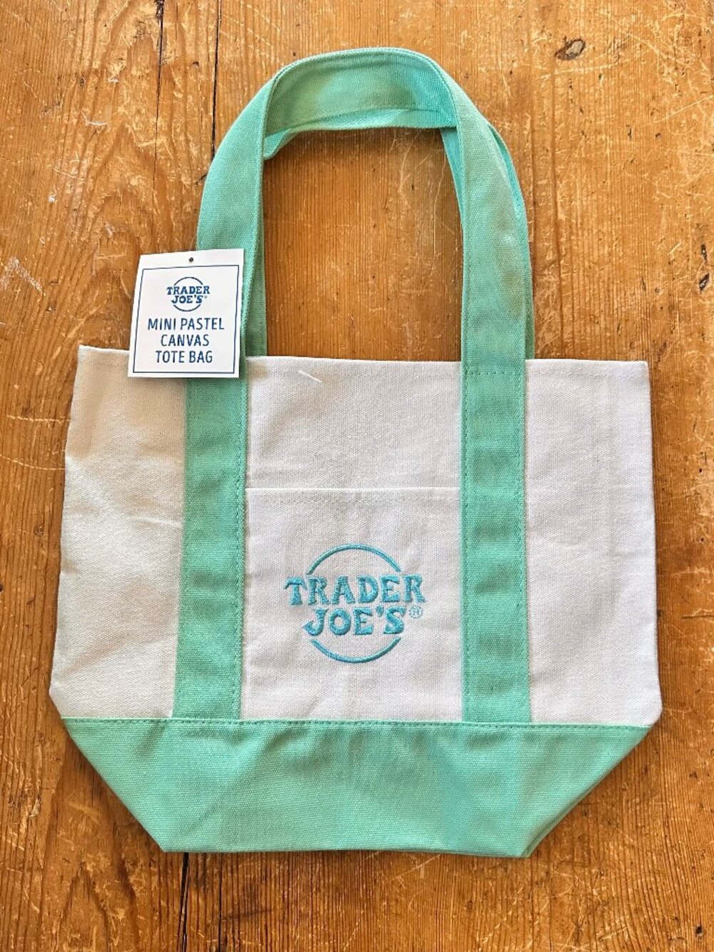 Trader Joes limited edition pastel mini tote- green with blue